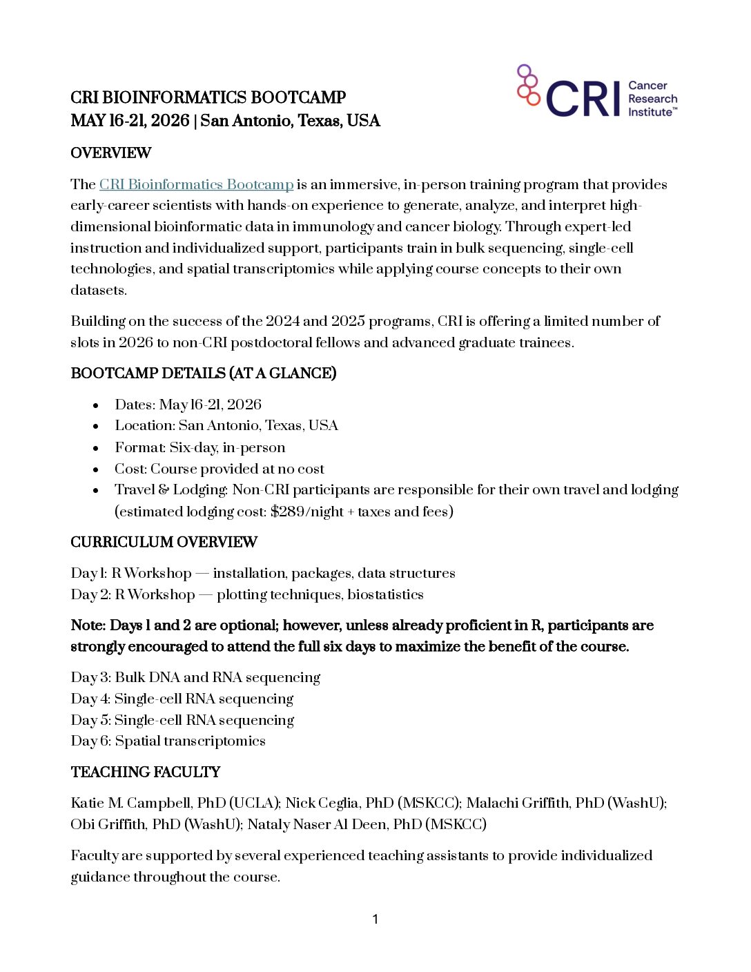 CRI Bioinformatics bootcamp 2026